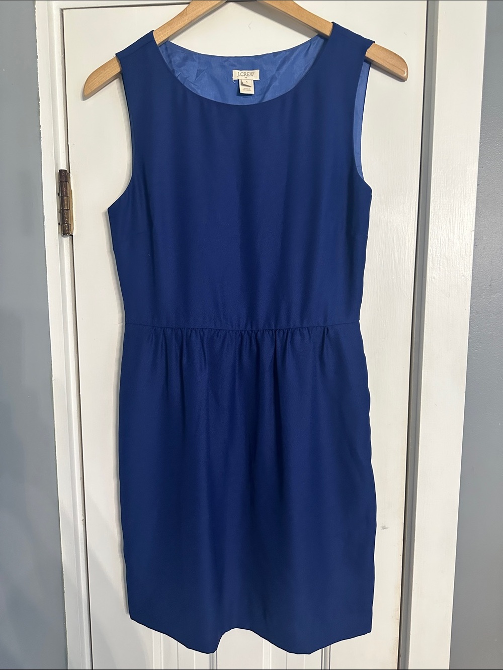 J.Crew Factory Royal Blue Sleeveless Ruched Dress Flared Pocket Size 4